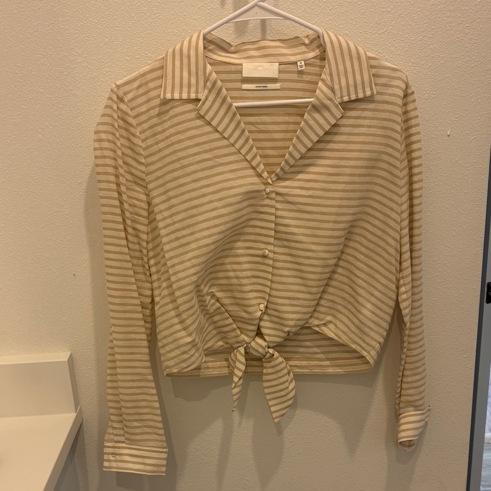 7 For All Mankind Beige Striped Button-Down Shirt